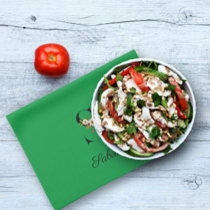 Watercolor botanical green initial monogram tea towel