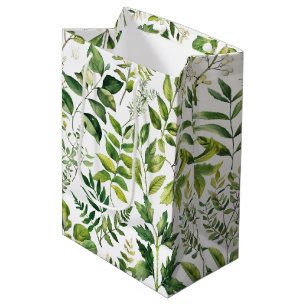 Watercolor Botanical Green leaves Medium Gift Bag