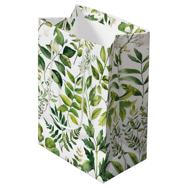 Watercolor Botanical Green leaves  Medium Gift Bag (Front Angled)