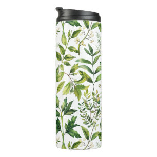 Watercolor Botanical Green leaves Thermal Tumbler