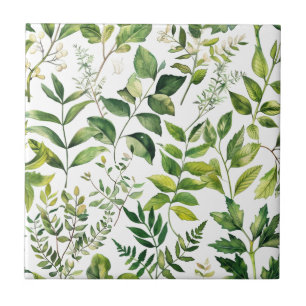 Watercolor Botanical Green leaves  Tile