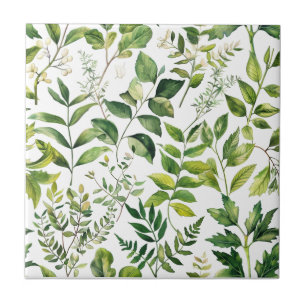Watercolor Botanical Green leaves  Tile