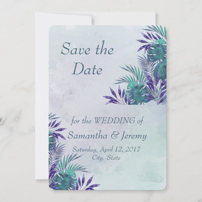 Watercolor Botanical Green Tropical  Save the Date (Front)