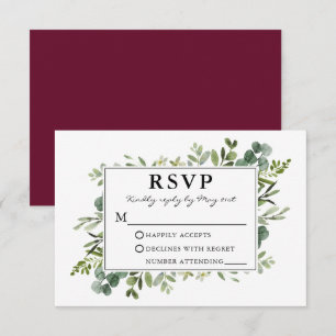 Watercolor Botanical Greenery Burgundy Wedding RSVP Card