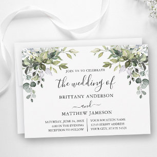 Watercolor Botanical Greenery Calligraphy Wedding Invitation