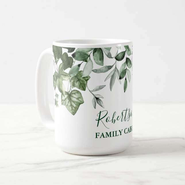 Watercolor Botanical Greenery Family Cabin Large Coffee Mug (Front Left)