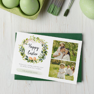 Watercolor Botanical Greenery Family Photo Easter Holiday Card