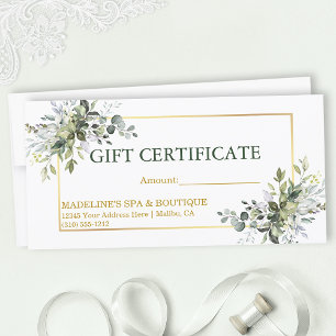 Watercolor Botanical Greenery Gift Certificate