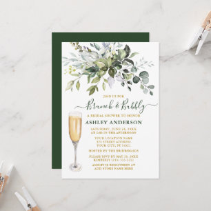 Watercolor Botanical Greenery Gold Brunch Bubbly Invitation
