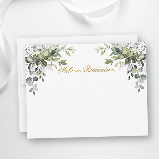 Watercolor Botanical Greenery Gold Personalised Card (Customize to change text size, color, style or to add more text to front or back of card.)