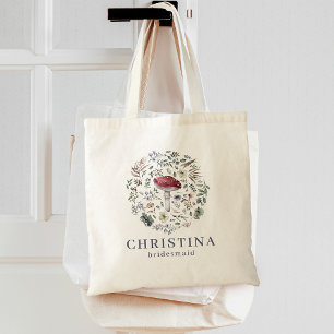Watercolor Botanical Greenery Mushroom Bridesmaid Tote Bag