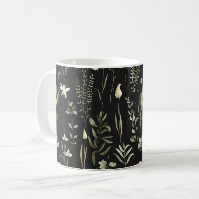 Watercolor Botanical Greenery Pattern Coffee Mug (Front Left)