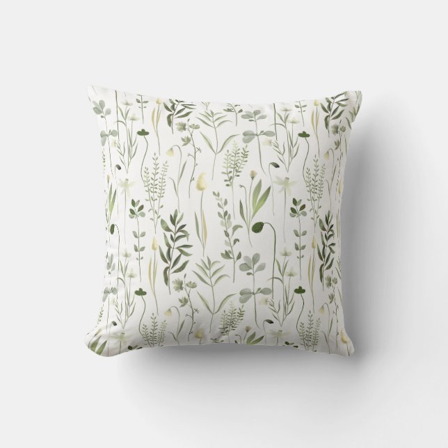 Watercolor Botanical Greenery Pattern Cushion (Front)