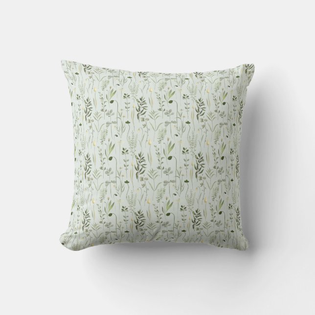Watercolor Botanical Greenery Pattern Cushion (Front)