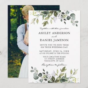 Watercolor Botanical Greenery Photo Back Wedding Invitation