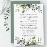 Watercolor Botanical Greenery Sage Green Wedding Invitation<br><div class="desc">Modern Elegant Watercolor Botanical Greenery Wedding Invitation Card includes eucalyptus leaves,  green botanical foliage,  dusty blue leaves and other beautiful botanical greenery. Sage Green Back.</div>
