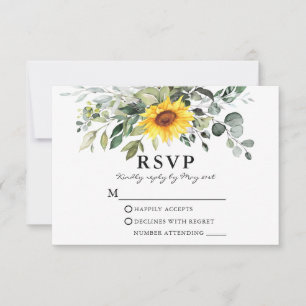 Watercolor Botanical Greenery Sunflower Wedding RSVP Card