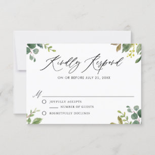 Watercolor Botanical Greenery Wedding RSVP Card