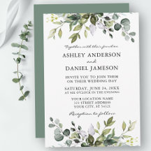 Watercolor Botanical Greenery Wedding Sage Green