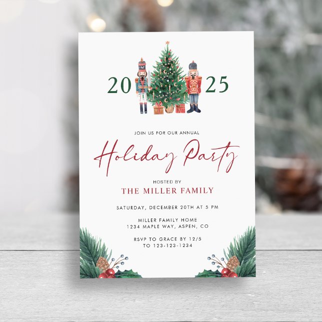Watercolor Botanical Holiday Party Invitations (Christmas 2025 Nutcracker Watercolor Botanical Holiday Party Invitations by Painted Paperie
)