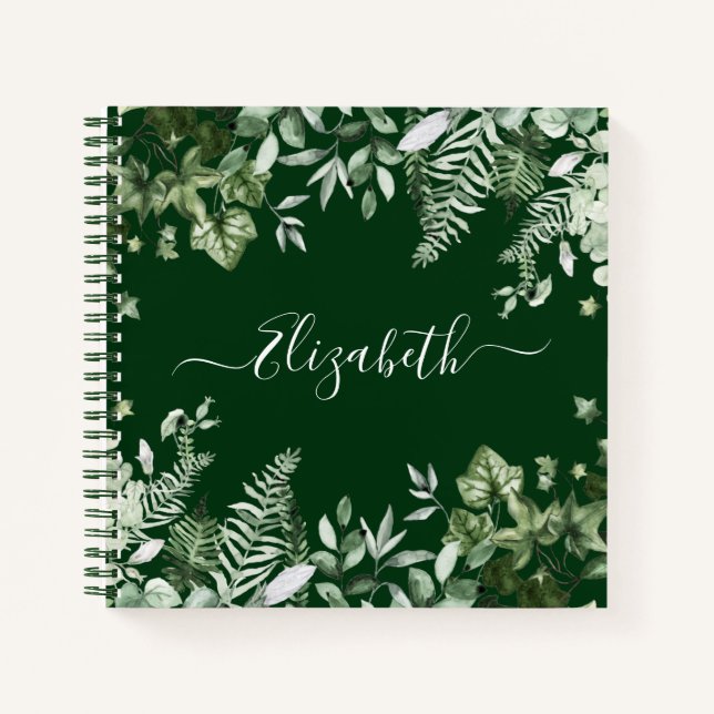 Watercolor Botanical Ivy Sage Ferns Greenery Notebook (Front)