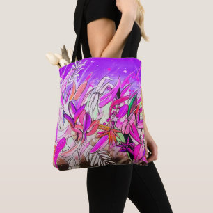 Watercolor Botanical Leaves Blush Rose Purple Tote Bag