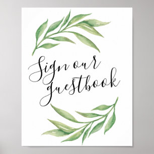 Watercolor Botanical Leaves Guestbook Wedding Sign