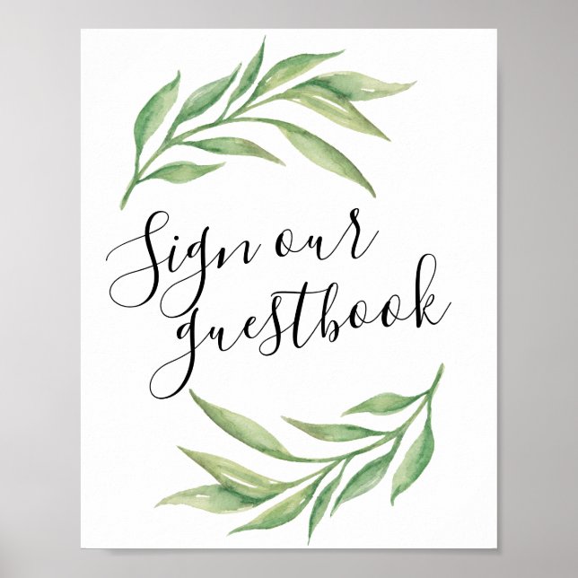 Watercolor Botanical Leaves Guestbook Wedding Sign (Front)