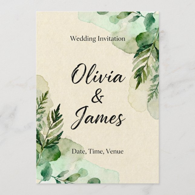 Watercolor Botanical Leaves Invitation (Front)