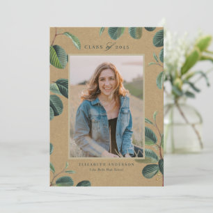 Watercolor Botanical Leaves Kraft Photo Graduation Announcement
