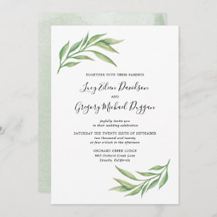 Watercolor Botanical Leaves Wedding Invitation