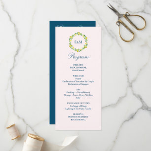 Watercolor Botanical Lemon Blue Wedding Programme