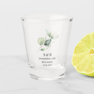 Watercolor Botanical Monogram Wedding Custom Shot Glass