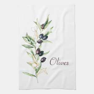 Watercolor Botanical Olive Branch Tea Towel