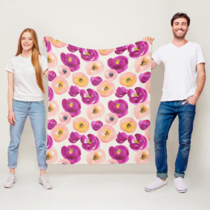 Watercolor Botanical Pattern Fleece Blanket