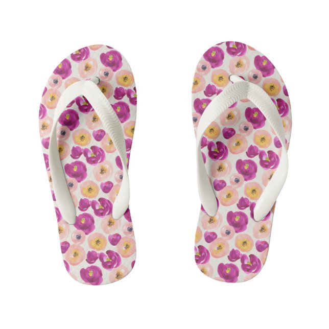 Watercolor Botanical Pattern Kid's Jandals (Footbed)