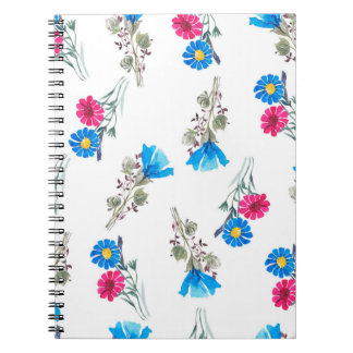 Watercolor botanical pattern of bright pink spring notebook