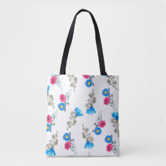 Watercolor botanical pattern of bright pink spring tote bag