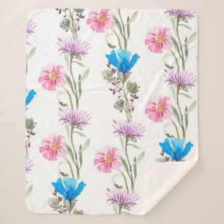 Watercolor botanical pattern sherpa blanket