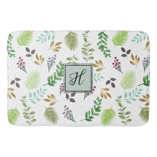"Watercolor Botanical Personalised Bath Mat (Front)