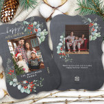 Watercolor Botanical Photo Chalkboard Holiday Card<br><div class="desc">You will love these beautiful Christmas cards! They feature botanical watercolor arrangements with mistletoe,  pine branches,  berries,  and babies' breath.</div>
