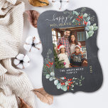 Watercolor Botanical Photo Chalkboard Holiday Card<br><div class="desc">You will love these beautiful Christmas cards! They feature botanical watercolor arrangements with mistletoe,  pine branches,  berries,  and babies' breath.</div>