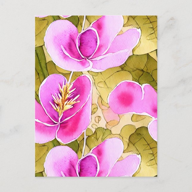 Watercolor Botanical Pink and Gold Flower  Postcard (Front)