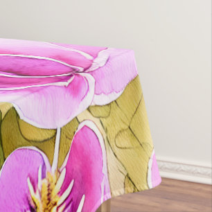 Watercolor Botanical Pink and Gold Flower Tablecloth