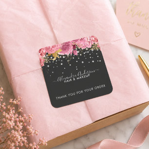 Watercolor Botanical Pink Floral Diamonds Glitter Square Sticker