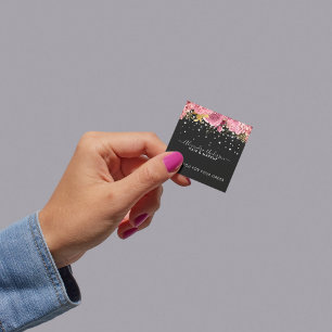 Watercolor Botanical Pink Floral Diamonds Glitter Square Sticker