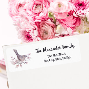 Watercolor Botanical Pretty Bird and Pink Foliage