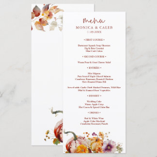 Watercolor Botanical Pumpkins Cosy Wedding Menu