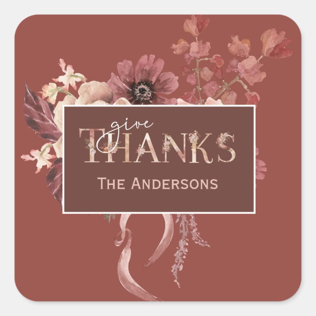 Watercolor Botanical Pumpkins Thanksgiving Square Sticker (Front)