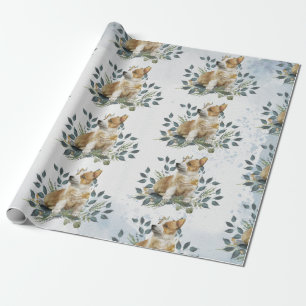 Watercolor Botanical Puppy Dog Wrapping Paper